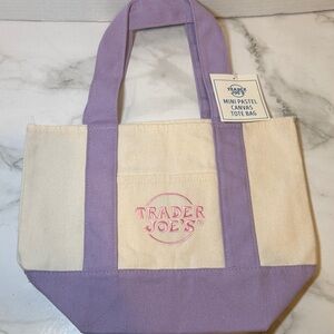Trader Joe’s Mini Pastel Purple and Cream Canvas Tote. NWT